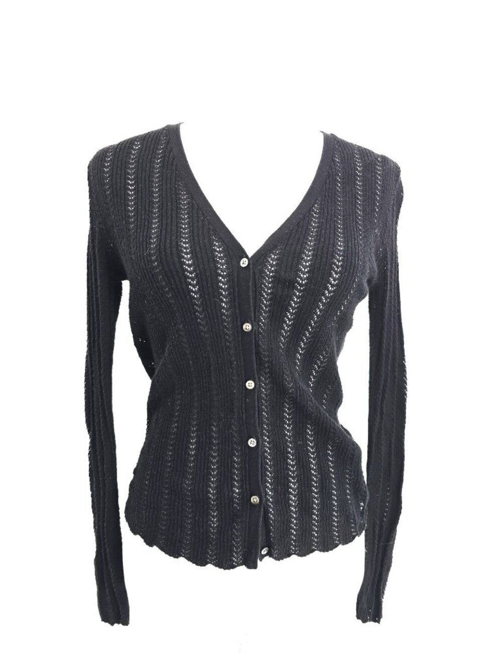 VTG Y2K Banana Republic Black Crochet Cottagecore Button Front Cardigan Women XS